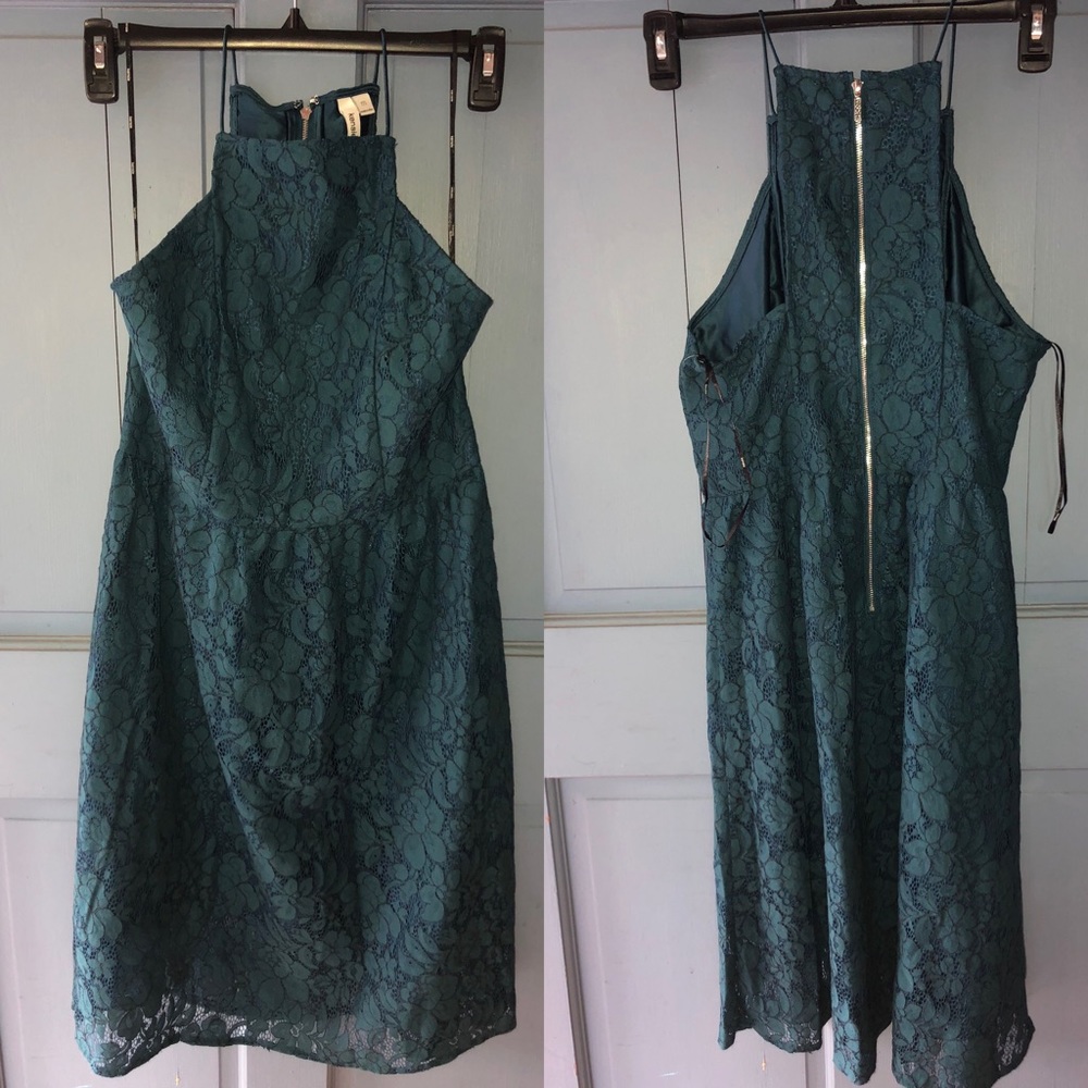 KENSIE blue-green lace halter dress